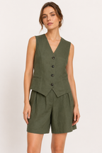 Ensemble gilet et short pour femme en lin et coton - Lotte
