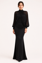 Robe longue deux pièces élégante à manches transparentes pour femme - Bleu ciel