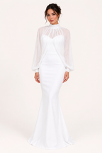 Robe longue deux pièces élégante à manches transparentes pour femme - Bleu ciel