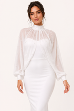 Robe longue deux pièces élégante à manches transparentes pour femme - Bleu ciel