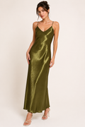 Robe midi lingerie satinée pour femme, décolleté en V - Leni
