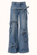 Jean cargo pour femme à jambes larges avec nœuds - Ida