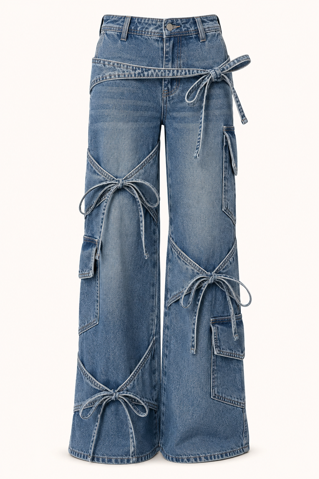 Jean cargo pour femme à jambes larges avec nœuds - Ida