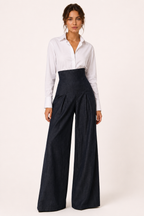 Pantalon femme à jambes larges et taille haute, élégant - Elara