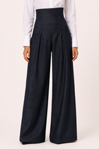 Pantalon femme à jambes larges et taille haute, élégant - Elara