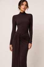 Robe longue à col montant drapée pour femme - Monik