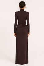 Robe longue à col montant drapée pour femme - Monik