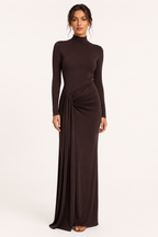 Robe longue à col montant drapée pour femme - Monik