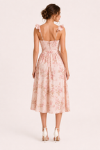 Robe midi fleurie femme corset encolure cœur et fente avant – Käthe