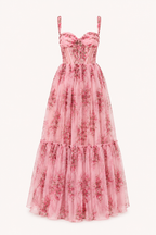 Robe longue femme corset imprimé floral romantique et structuré – Elira