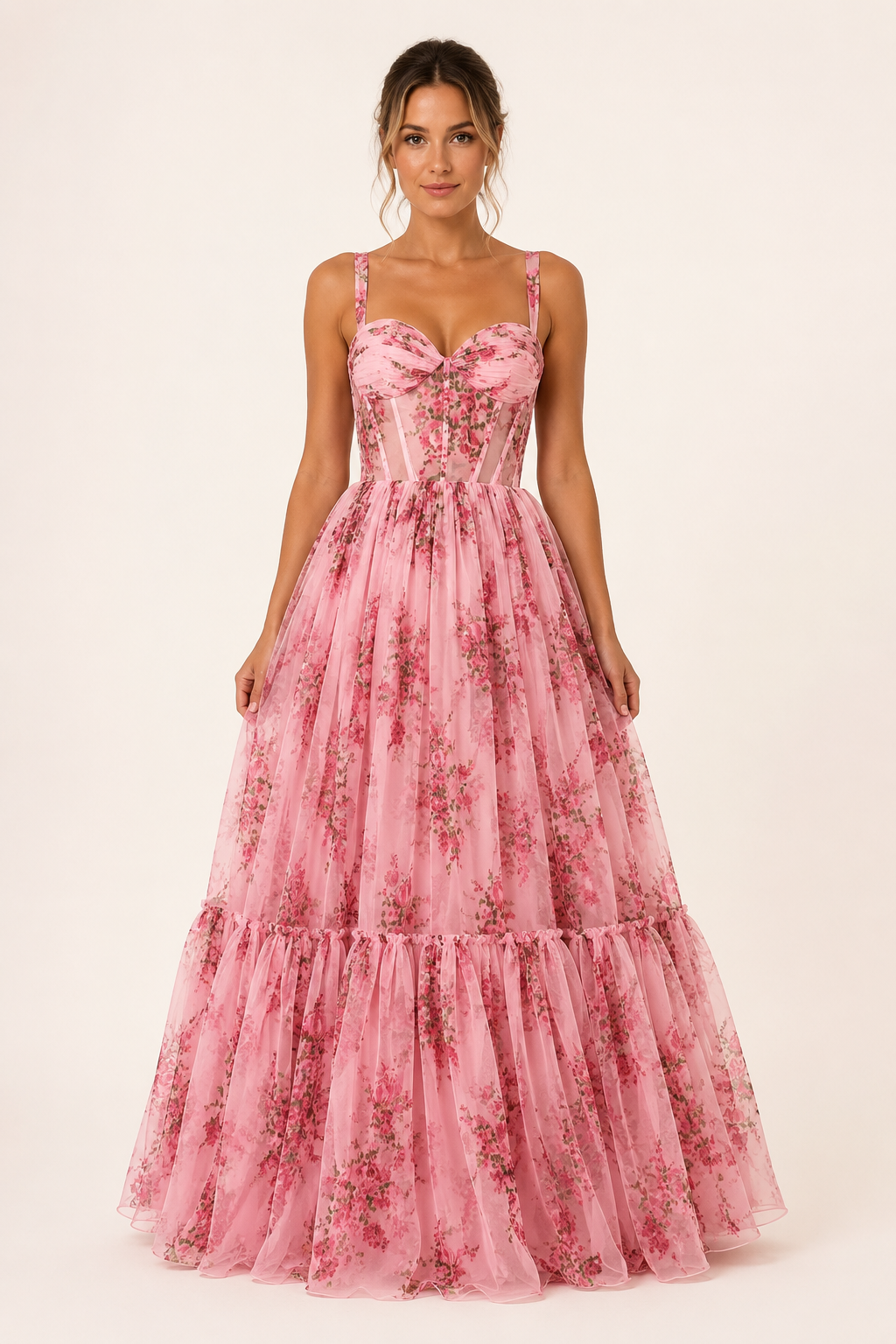 Robe longue femme corset imprimé floral romantique et structuré – Elira