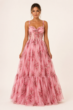 Robe longue femme corset imprimé floral romantique et structuré – Elira