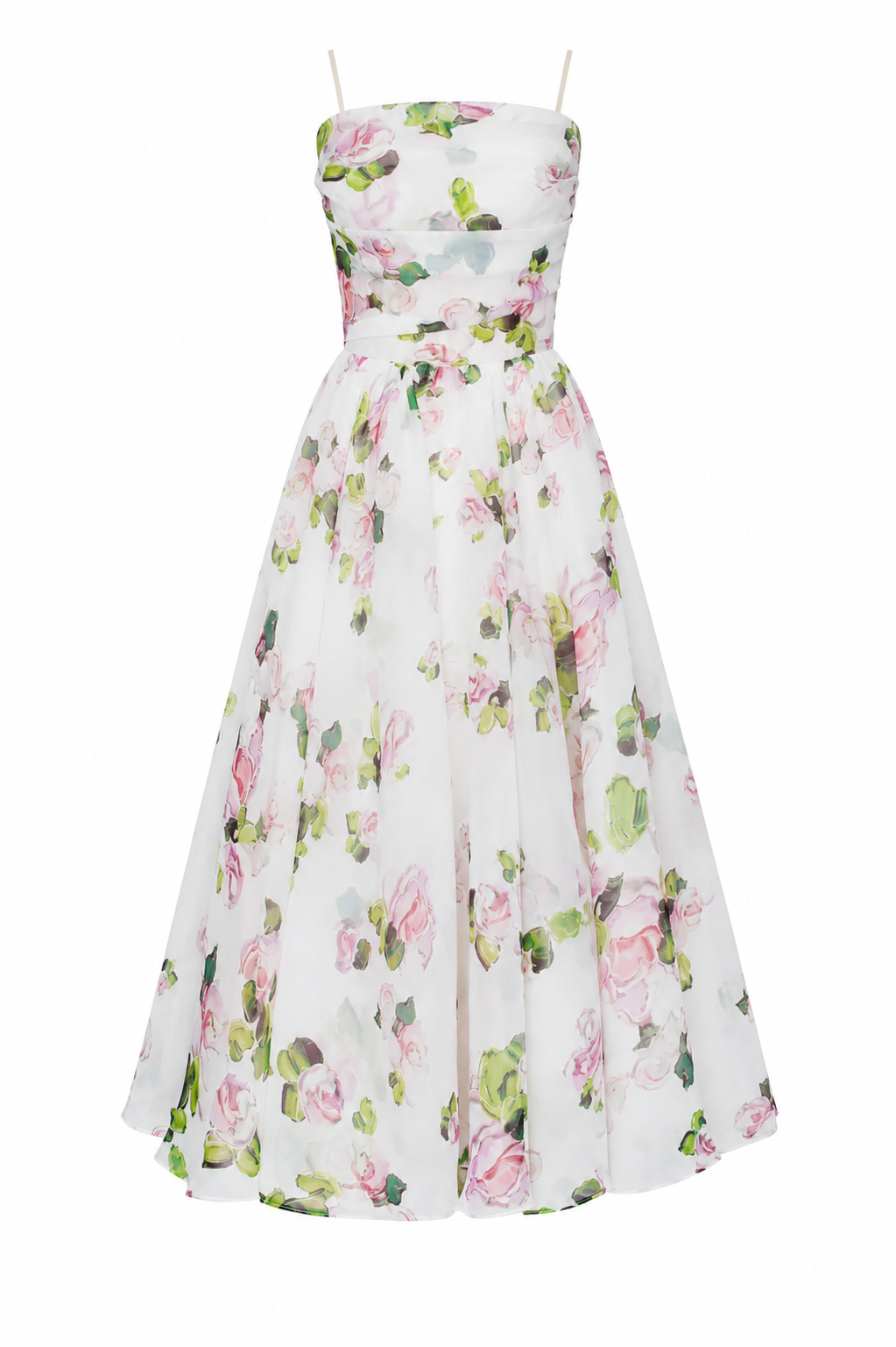 Robe midi floral romantique femme taille haute jupe ample – Elira