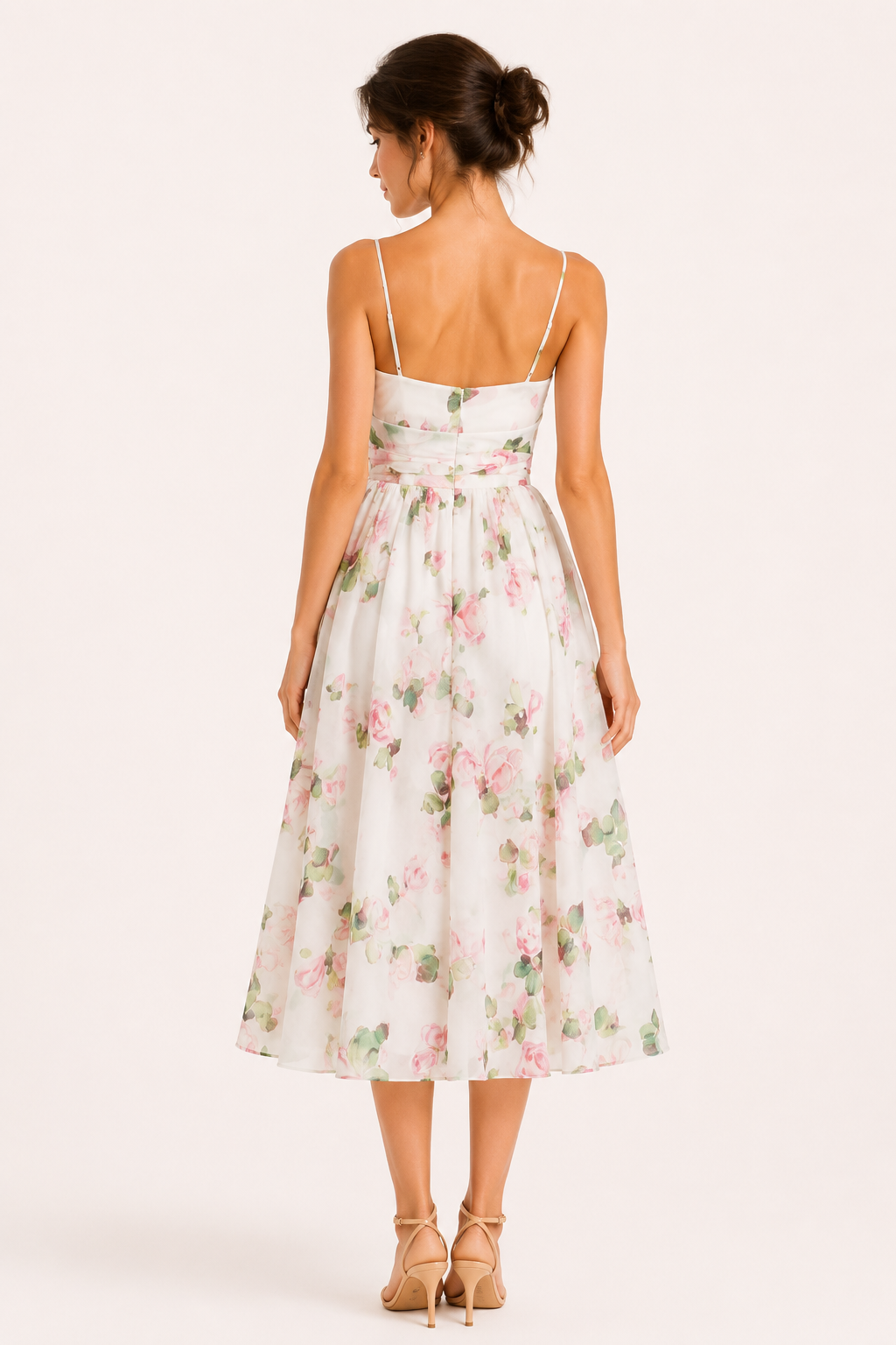 Robe midi floral romantique femme taille haute jupe ample – Elira
