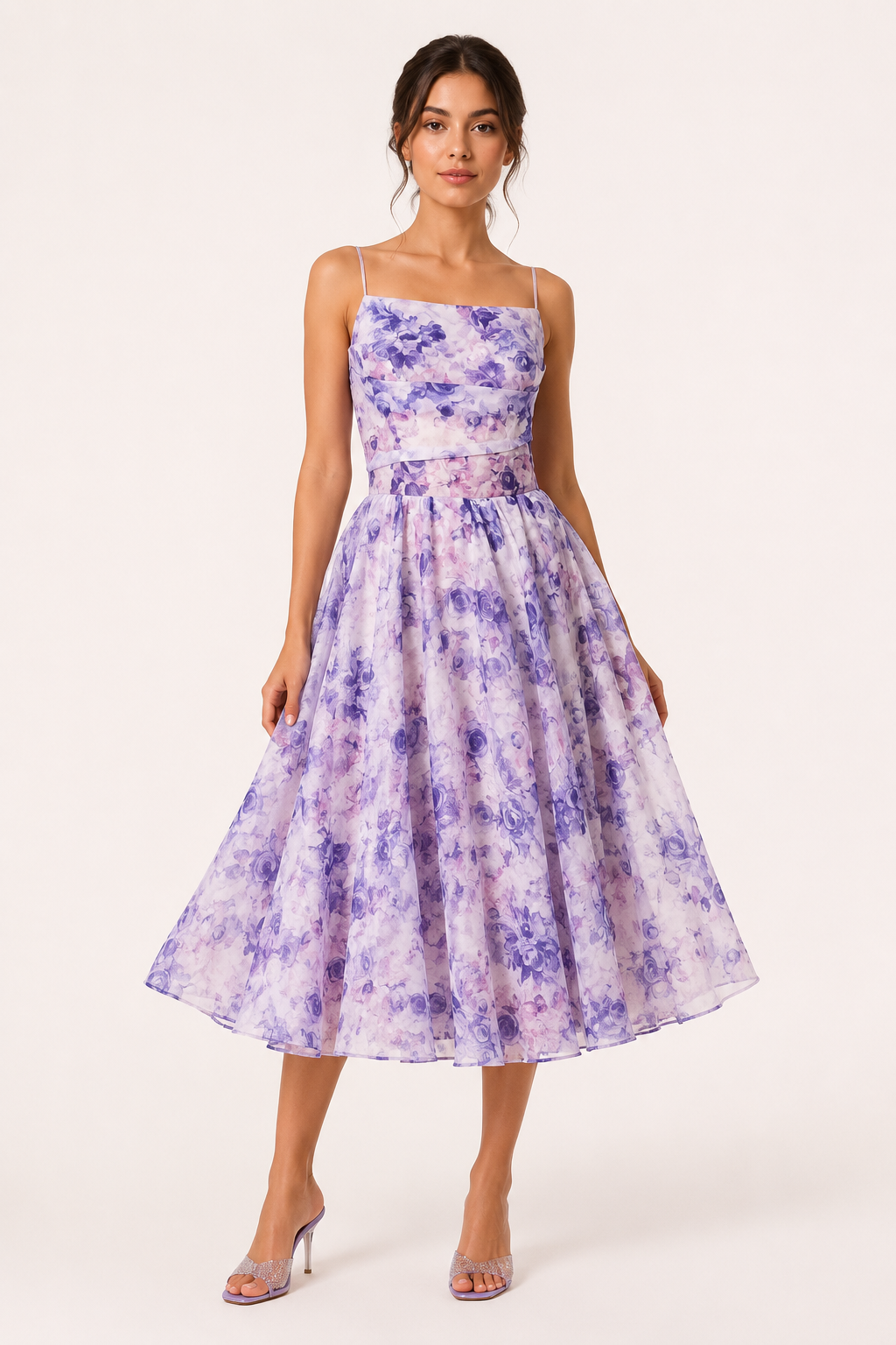 Robe midi floral romantique femme taille haute jupe ample – Elira