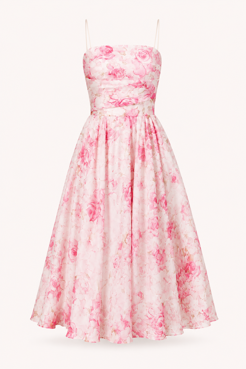 Robe midi floral romantique femme taille haute jupe ample – Elira