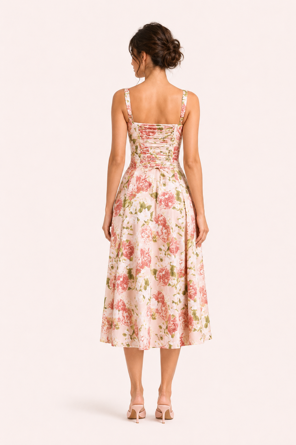 Robe midi fleurie larges bretelles nœud et jupe évasée femme – Maren