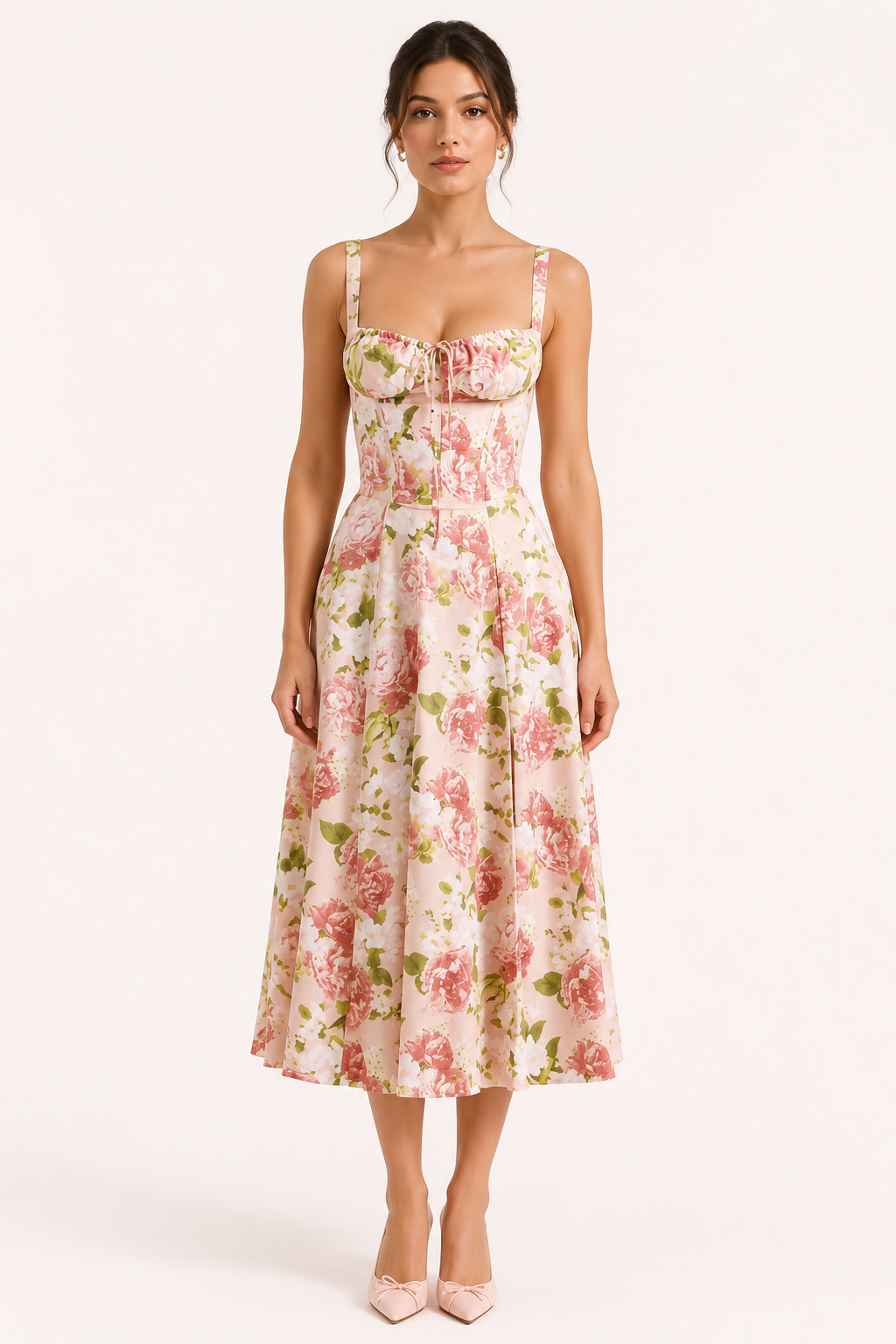 Robe midi fleurie larges bretelles nœud et jupe évasée femme – Maren