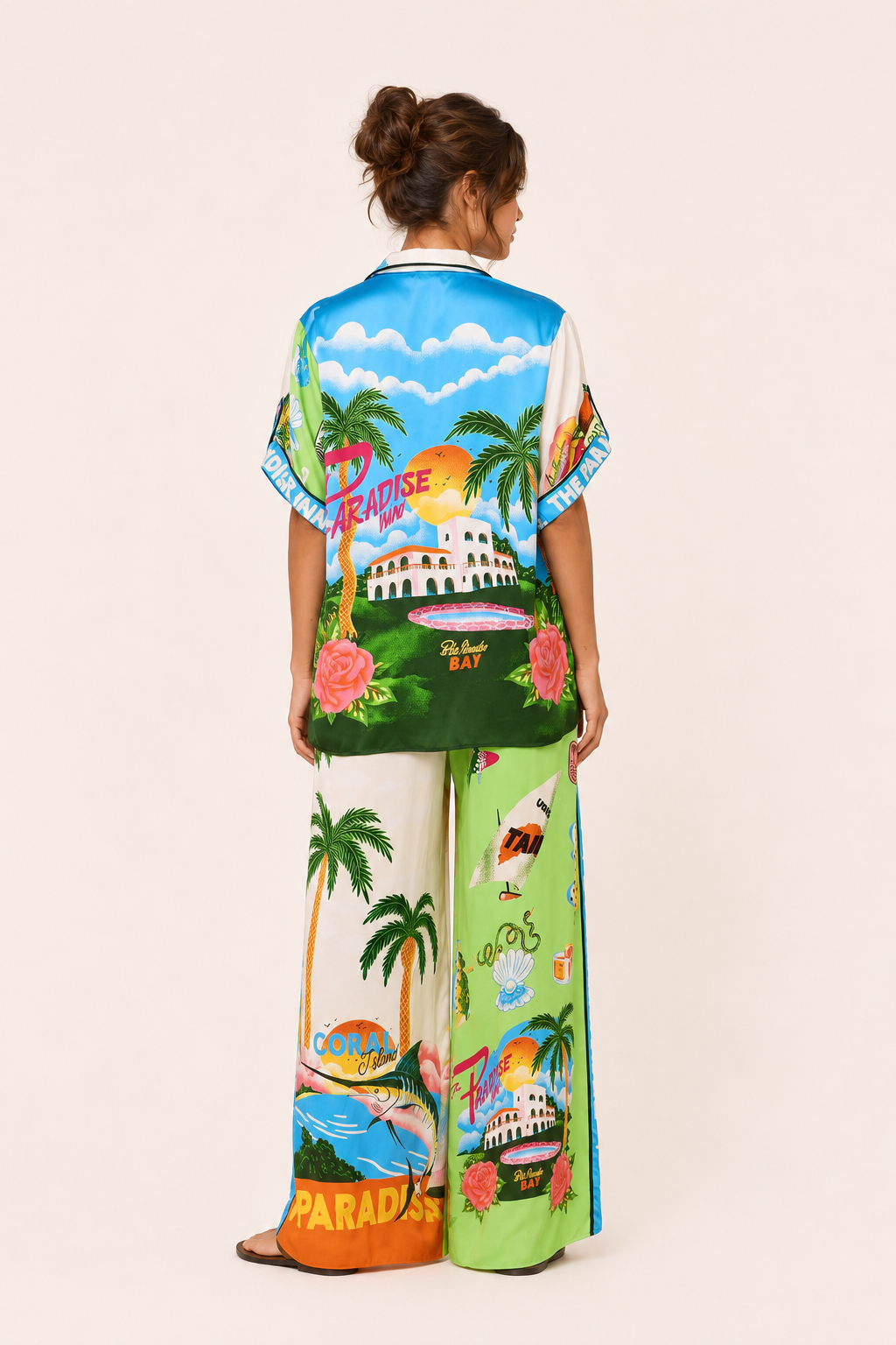 Ensemble pantalon large femme imprimé tropical 2 pièces été – Anika