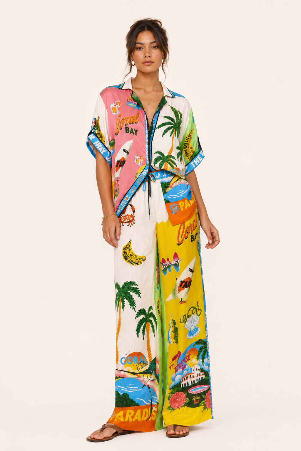 Ensemble pantalon large femme imprimé tropical 2 pièces été – Anika