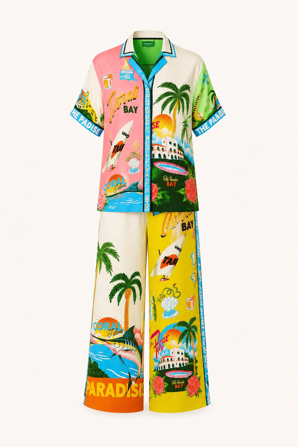 Ensemble pantalon large femme imprimé tropical 2 pièces été – Anika