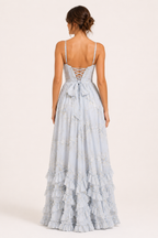 Robe de soirée longue florale femme bretelles fines fente avant – Elara