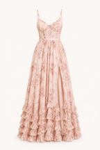 Robe de soirée longue florale femme bretelles fines fente avant – Elara