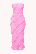 Robe midi sans bretelles femme volants diagonaux tube fête – Yina