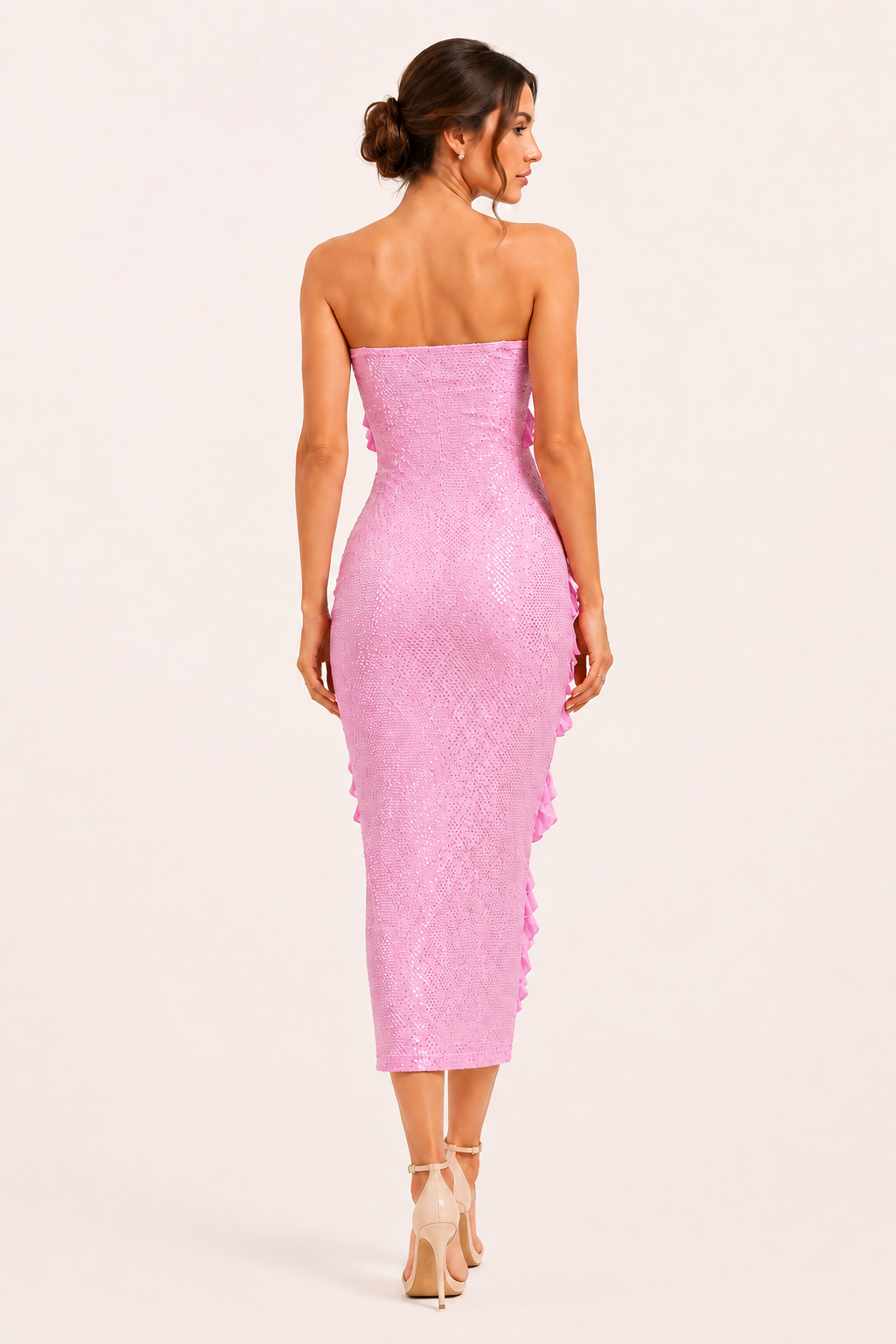 Robe midi sans bretelles femme volants diagonaux tube fête – Yina