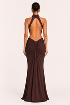 Robe longue élégante femme col licou froncée événement spécial – Klara