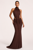 Robe longue élégante femme col licou froncée événement spécial – Klara