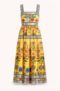 Robe midi fleurie femme taille haute encolure carrée jupe plissée – Nele
