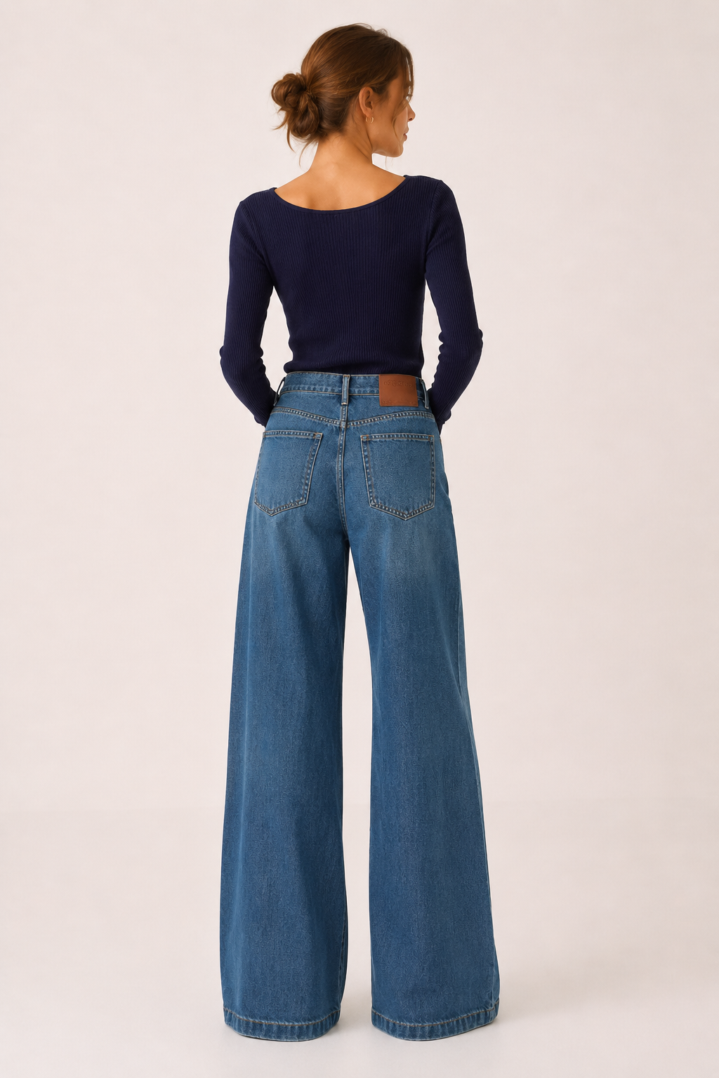 Jean baggy pour femme, taille haute, jambes larges et coupe droite - Freja