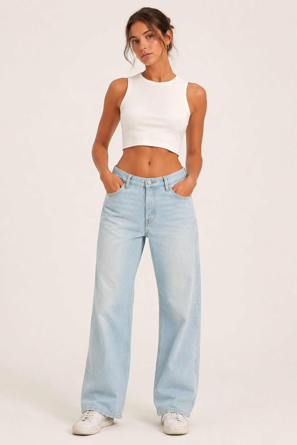 Jean baggy taille haute pour femme, à jambes larges et coupe droite - Marlene