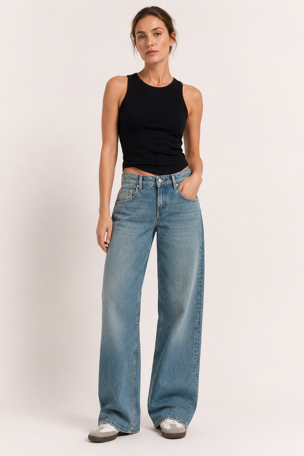 Jean baggy taille haute pour femme, à jambes larges et coupe droite - Marlene