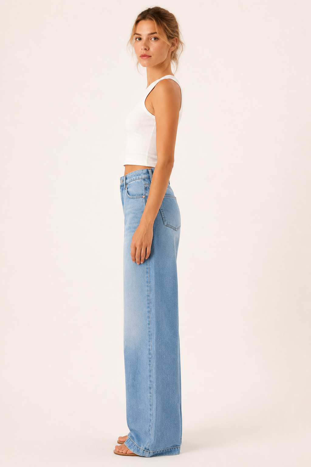 Jean baggy taille haute pour femme, à jambes larges et coupe droite - Marlene