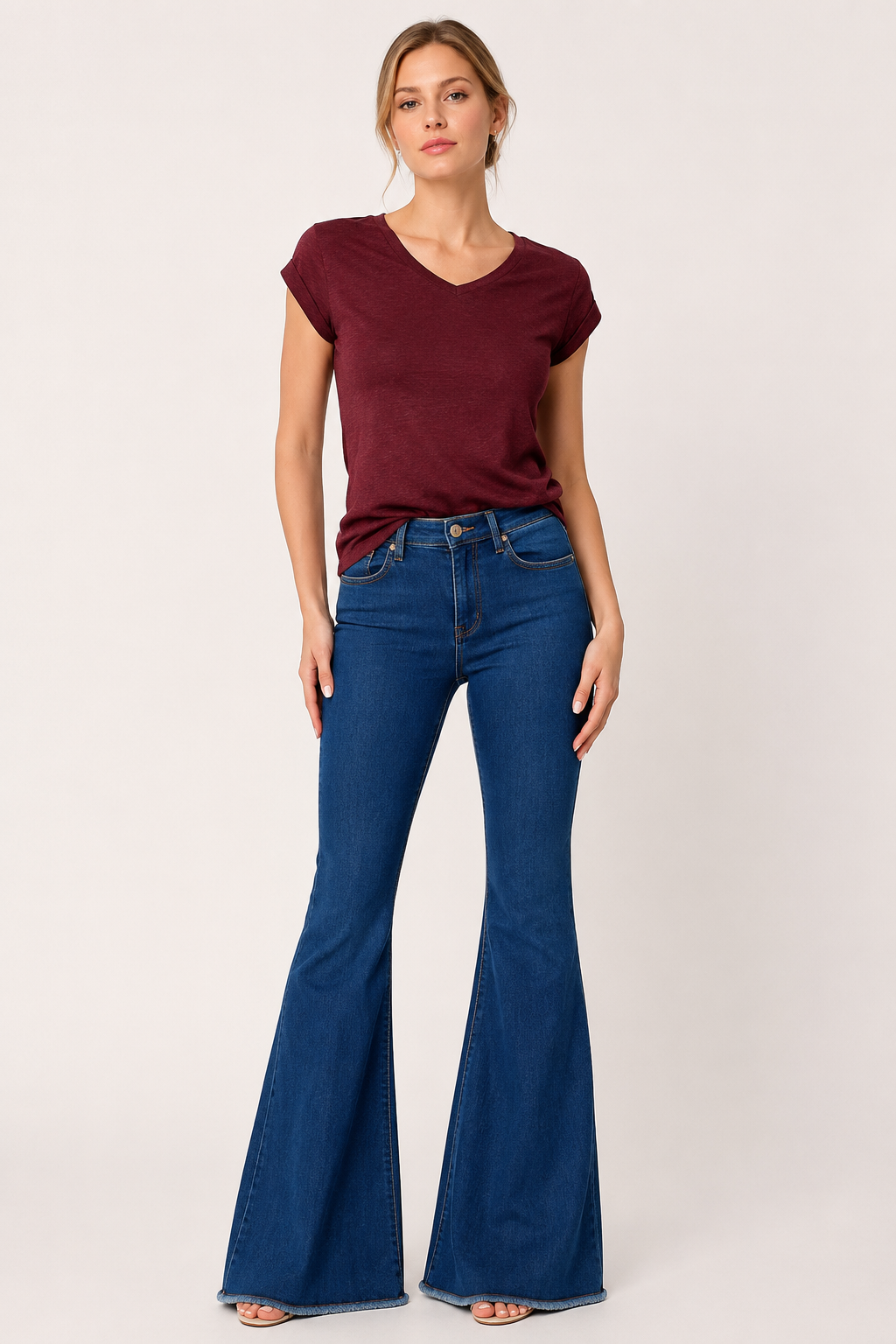 Jean évasé pour femme à taille haute, avec ourlet effiloché - Anika