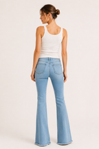 Jean évasé pour femme à taille haute, avec ourlet effiloché - Anika