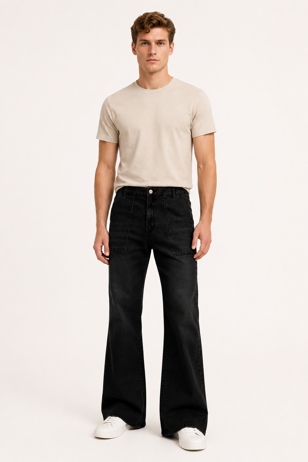Jean évasé pour homme à coupe large, en denim délavé clair - Konrad