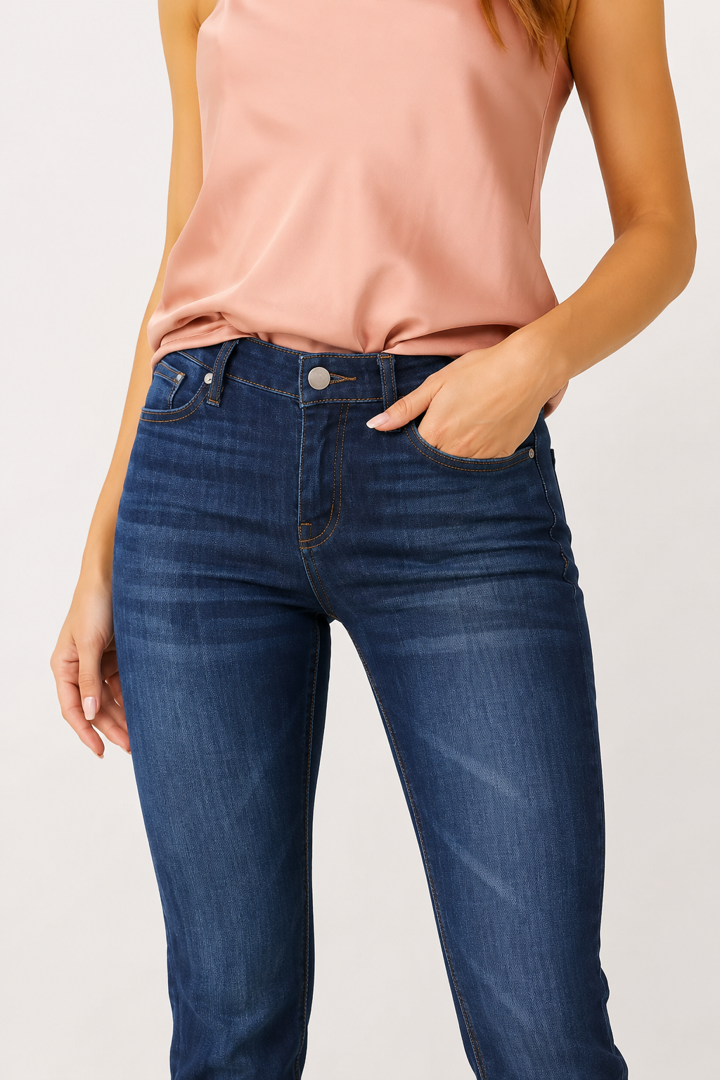 Jean évasé élastique pour femme, taille mi-haute, coupe slim fit - Lina