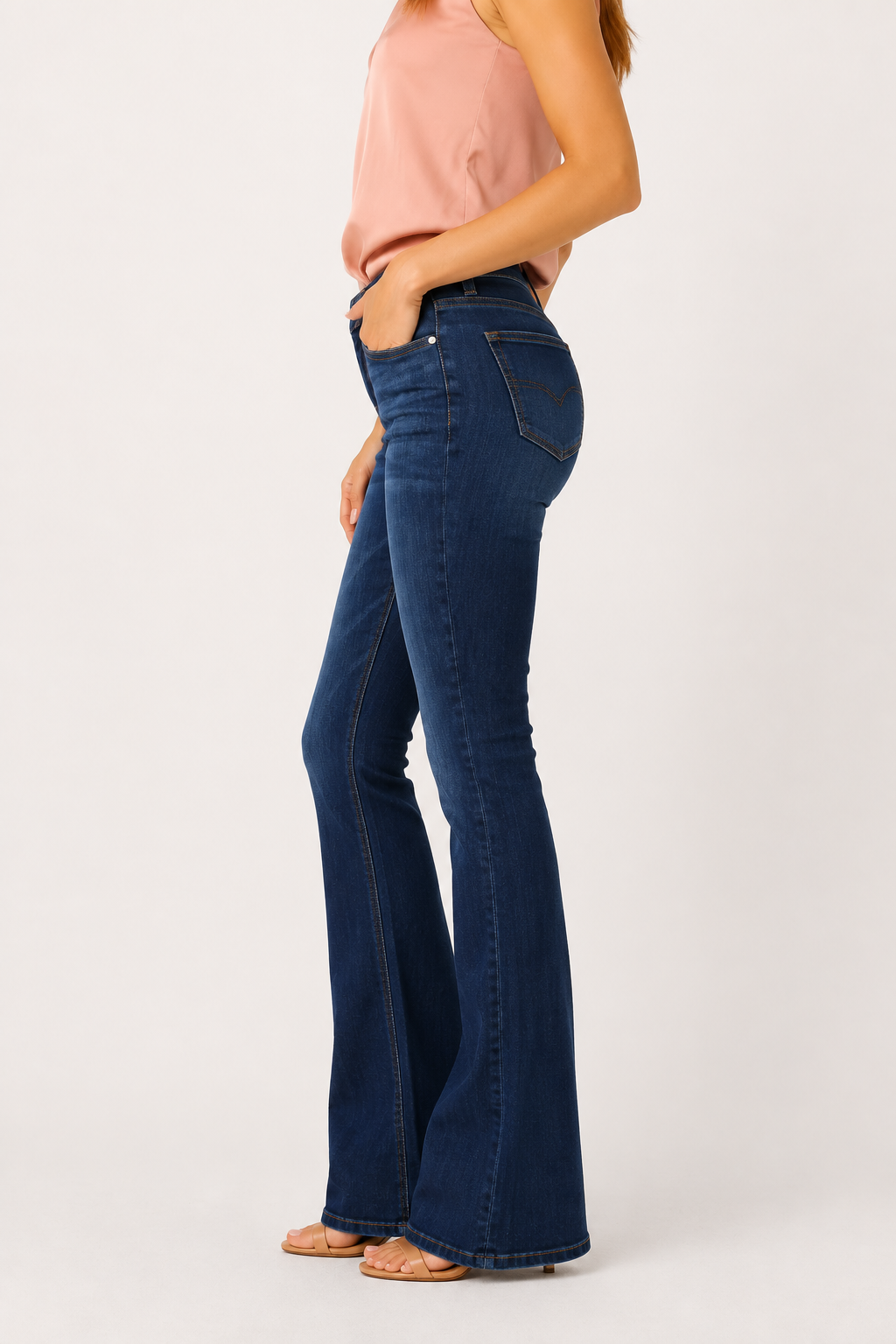 Jean évasé élastique pour femme, taille mi-haute, coupe slim fit - Lina