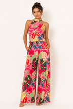 Ensemble 2 pièces femme dos nu pantalon large imprimé floral – Syrie