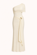 Robe longue drapée femme une épaule croisée taille froncée – Maike