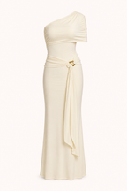 Robe longue drapée femme une épaule croisée taille froncée – Maike