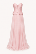 Robe longue plissée femme sans bretelles corsage cintré maxi – Enice