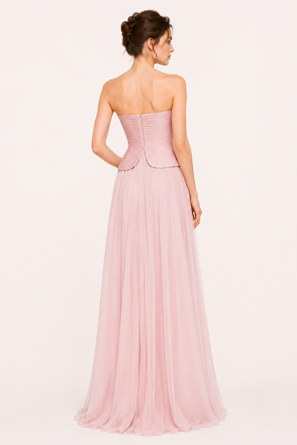 Robe longue plissée femme sans bretelles corsage cintré maxi – Enice
