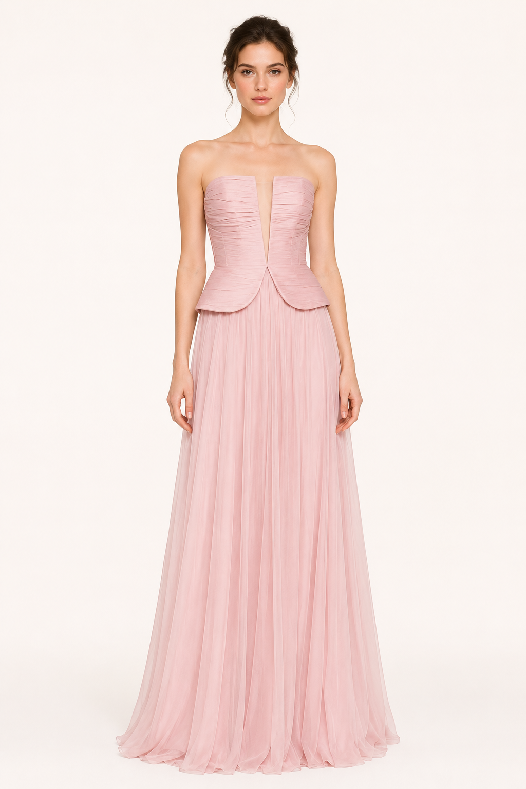 Robe longue plissée femme sans bretelles corsage cintré maxi – Enice