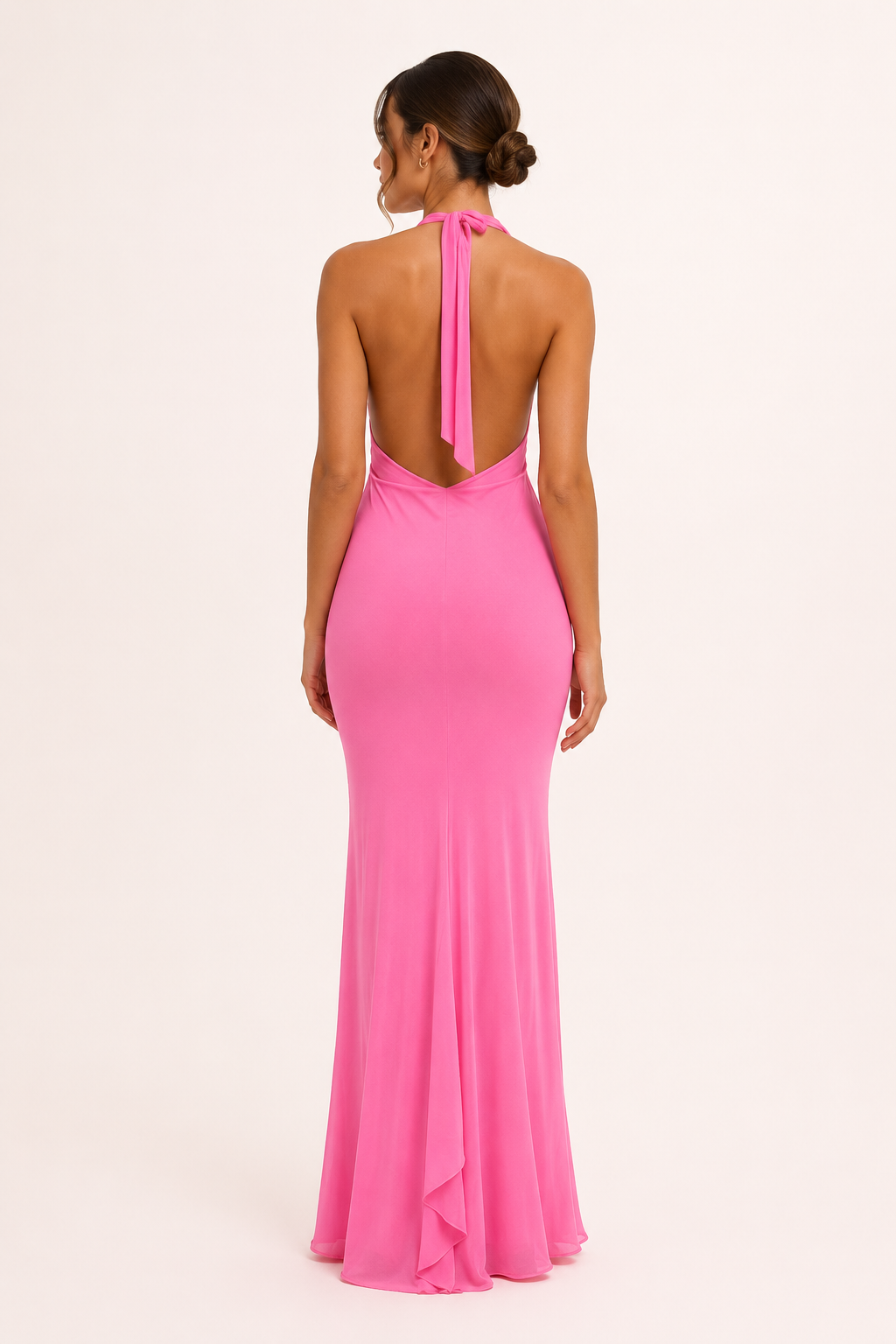 Robe longue dos nu femme décolleté V fente avant drapé fluide – Romy