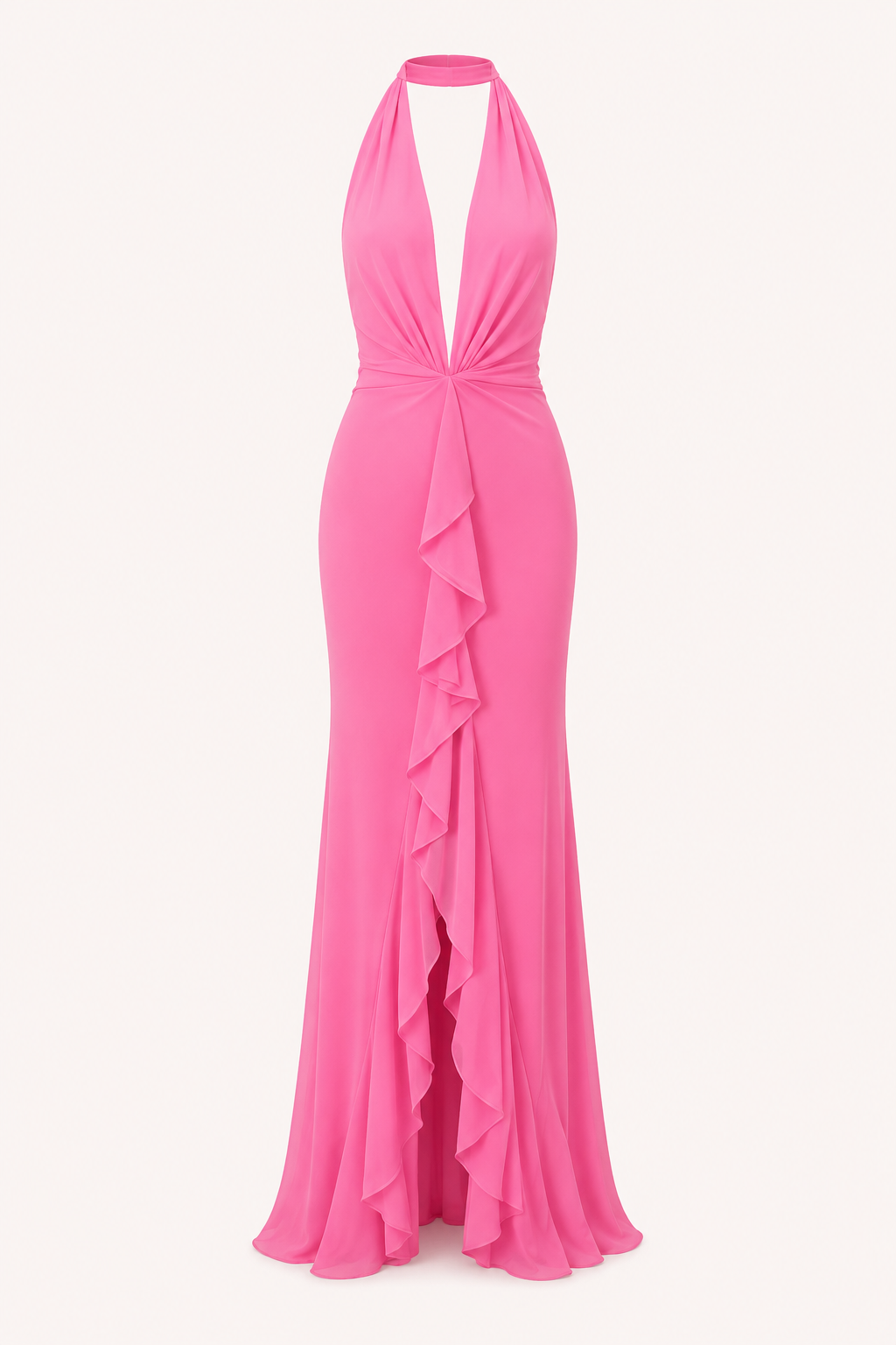Robe longue dos nu femme décolleté V fente avant drapé fluide – Romy