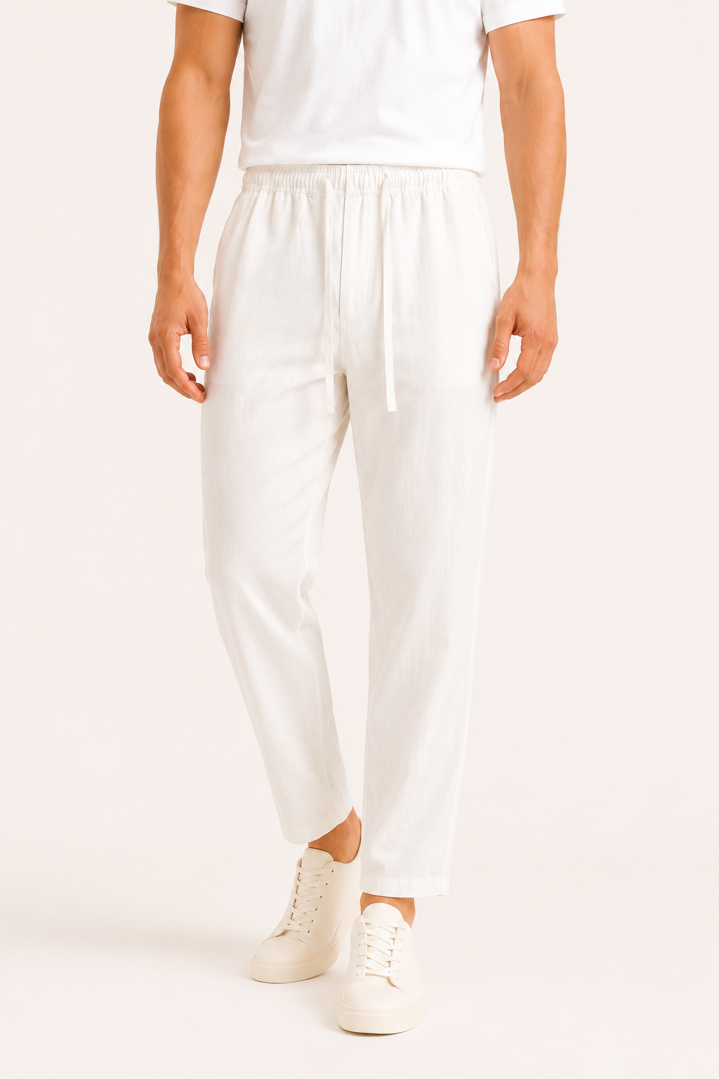 Pantalon lin homme décontracté ceinture élastique coupe droite été – Jannik